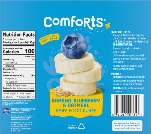 Comforts Banana Blueberry Oatmeal Baby Food Pouches - 6 ct / 4 oz