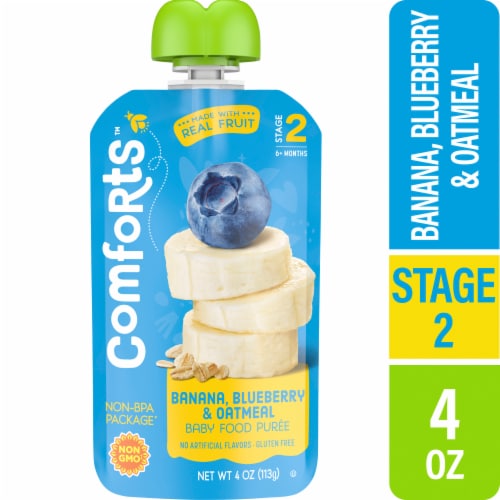 Comforts Stage 2 Banana Blueberry and Oatmeal Baby Food Puree Pouch - Banana Blueberry and Oatmeal