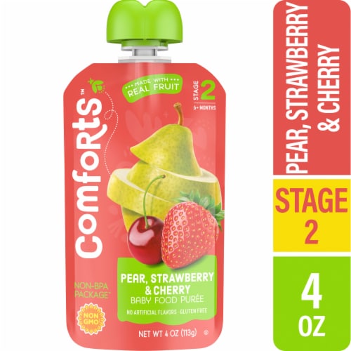 Comforts Stage 2 Pear Strawberry and Cherry Baby Food Puree Pouch - Pear Strawberry and Cherry