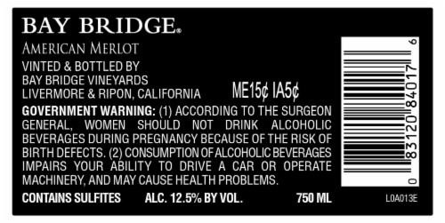Bay Bridge Vineyards Merlot, Red Wine, 750ml - Bay Bridge Vineyards Merlot, Red Wine, 750ml