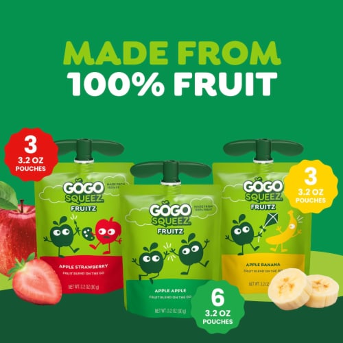 GoGo squeeZ No Sugar Added Apple Banana Strawberry Applesauce & Fruit Puree Pouches - GoGo squeeZ No Sugar Added Apple Banana Strawberry Applesauce & Fruit Puree Pouches