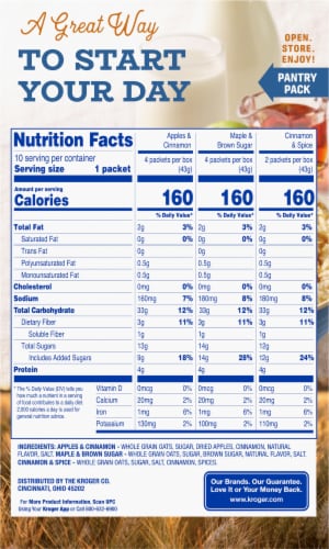 Kroger® Naturally Flavored Maple and Brown Sugar Instant Oatmeal - Traditional Flavors - Variety Pack