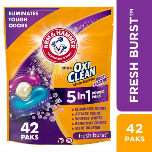 ARM & HAMMER Plus OxiClean with Odor Blasters Fresh Burst Laundry Detergent 5-in-1 Power Paks - 42 ct