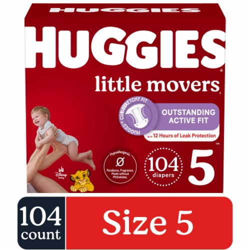 Huggies Little Movers Size 4 Baby Diapers (22-37 lbs) - Size 5 / 104 count