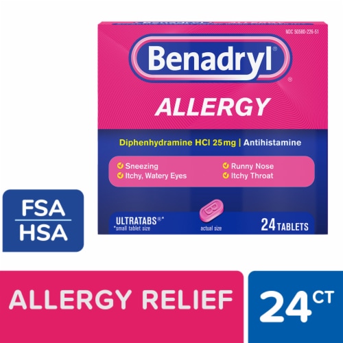 Benadryl Ultratabs Allergy & Cold Relief Tablets Diphenhydramine HCl - 24 ct