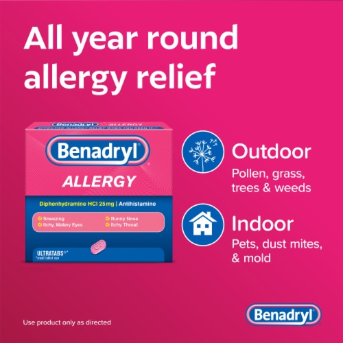 Benadryl Ultratabs Allergy & Cold Relief Tablets Diphenhydramine HCl - 48 ct