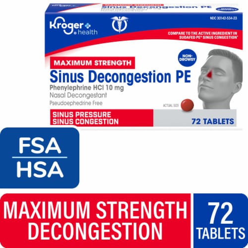 Kroger® Sinus Congestion Maximum Strength Non-Drowsy Tablets Phenylephrine HCl - 72 count