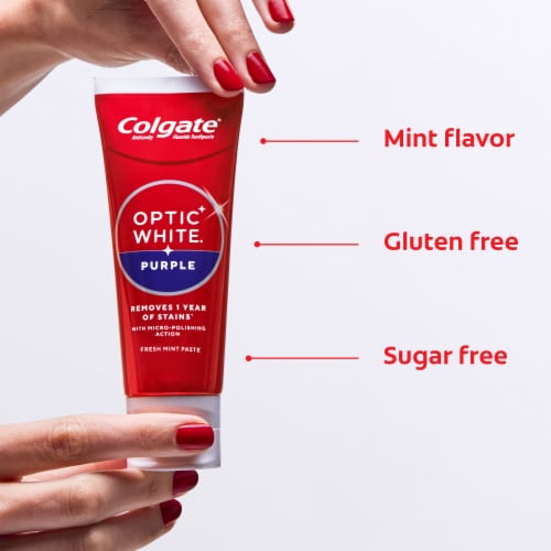 Colgate Optic White Purple Teeth Whitening Toothpaste with Fluoride in Fresh Mint - Colgate Optic White Purple Teeth Whitening Toothpaste with Fluoride in Fresh Mint