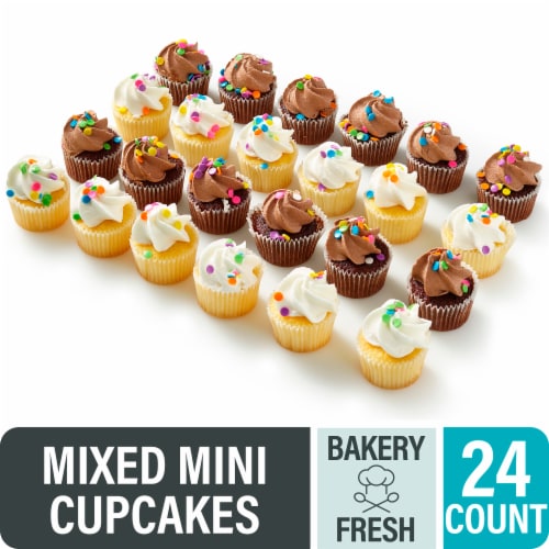 Bakery cupcakes arranged on a display tray